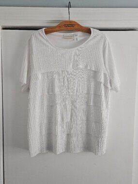 Alfred Dunner White Layered Crinkle Blouse 1X Short Sleeve Textured Top